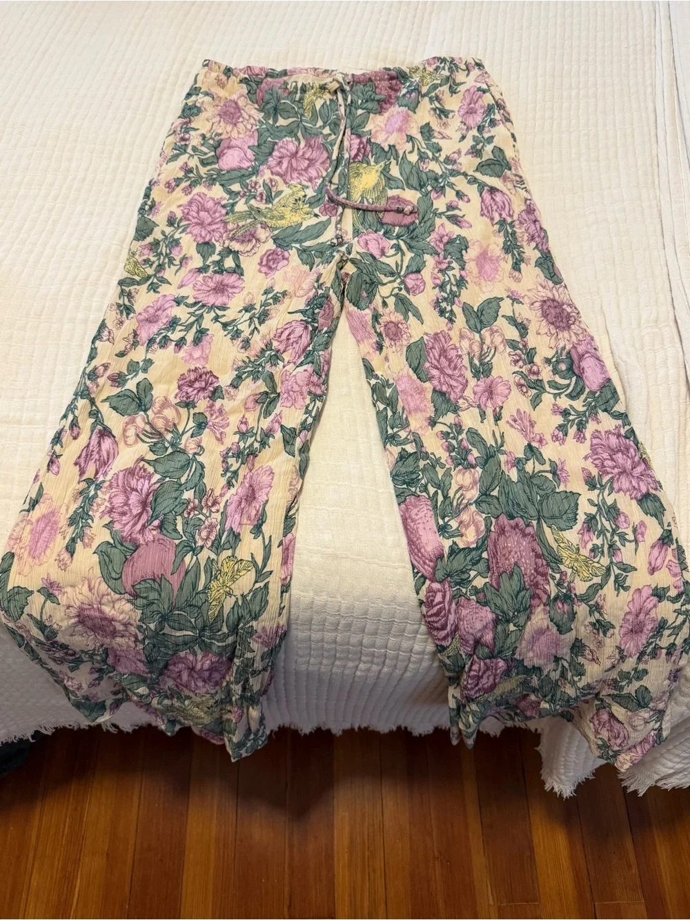 Abercrombie & Fitch Floral Wide-Leg Pants in Pink, Green & Cream